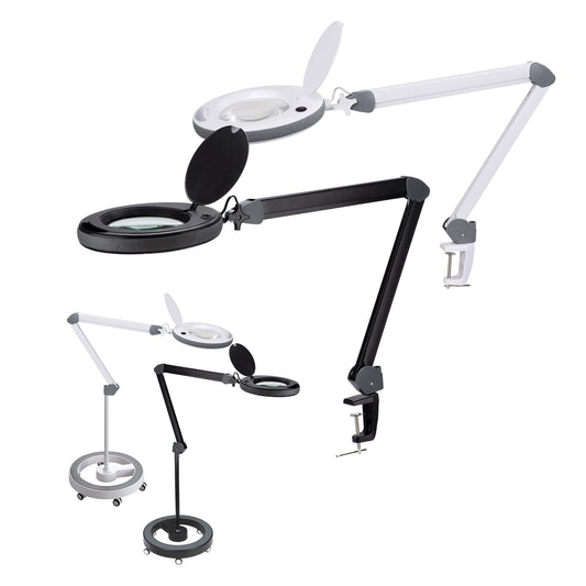 Lumeno LED magnifying lamp 851X series, with 152mm real glass lens, dimmable, grey