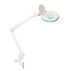 Lumeno 721X magnifying lamp with opened lens cover and table clamp