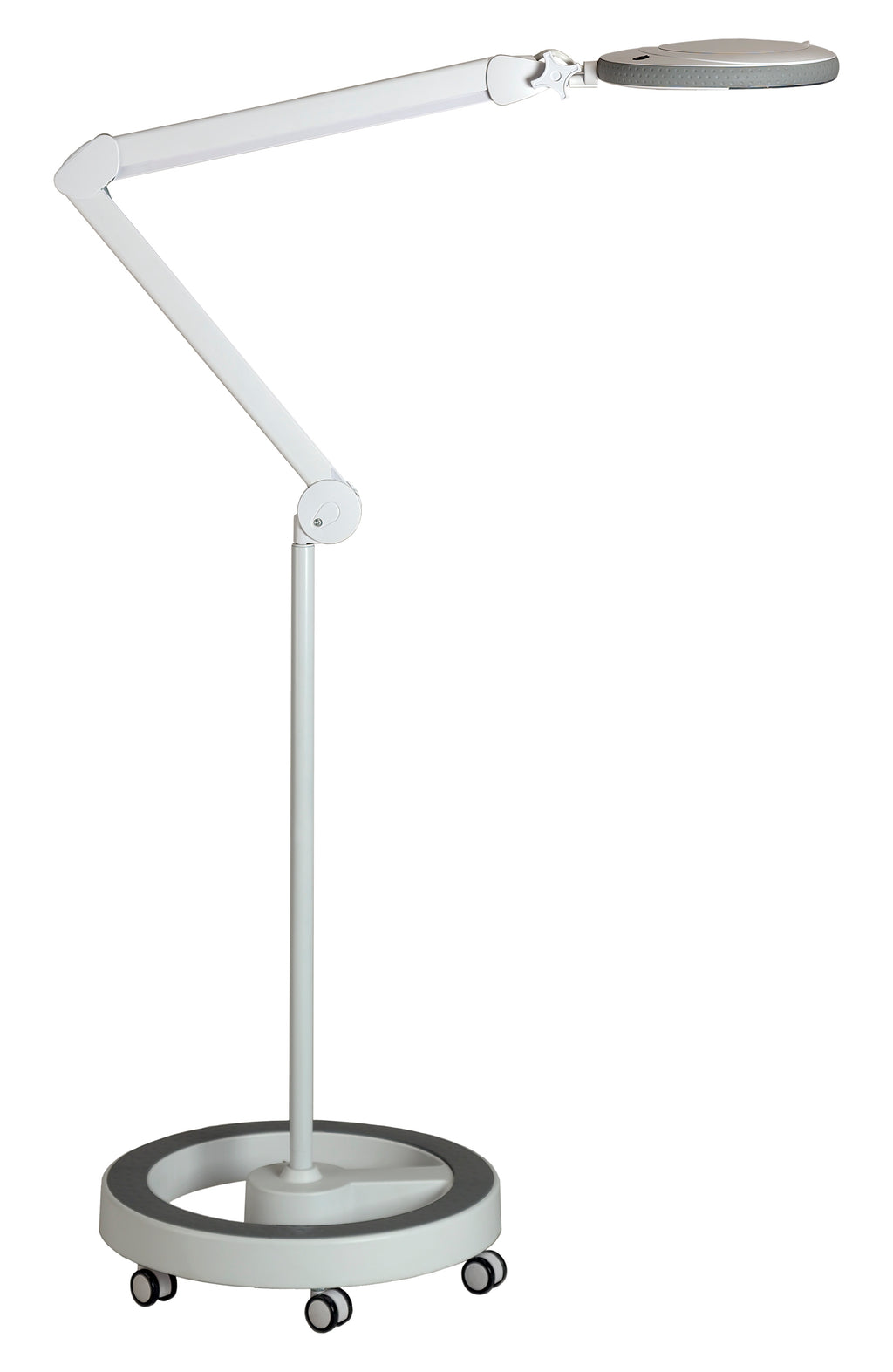 Lumeno 721X magnifying lamp on a rolling stand with castors, overall view