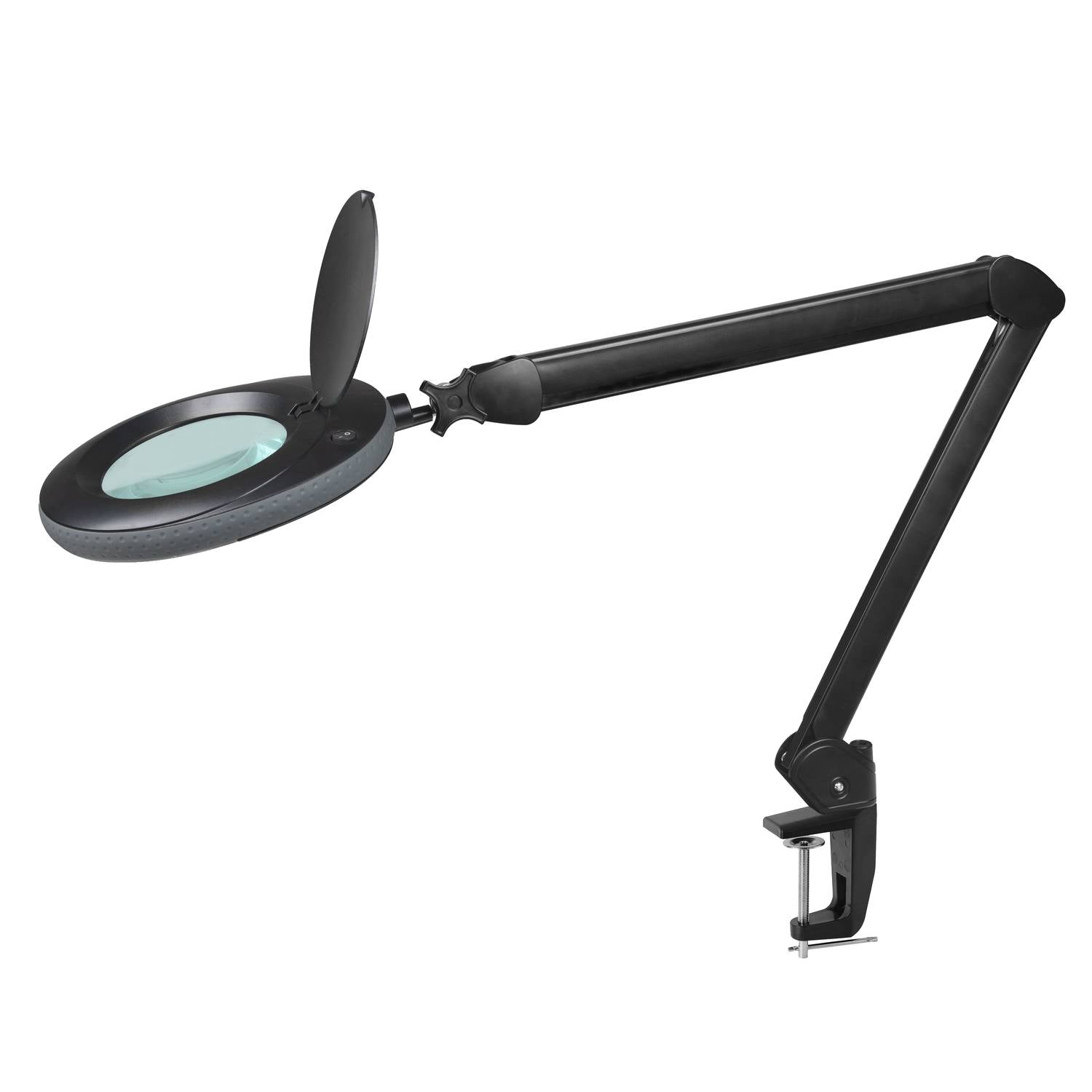 Lumeno 721X Lupenleuchte in Schwarz mit Tischklemme, Gesamtansicht