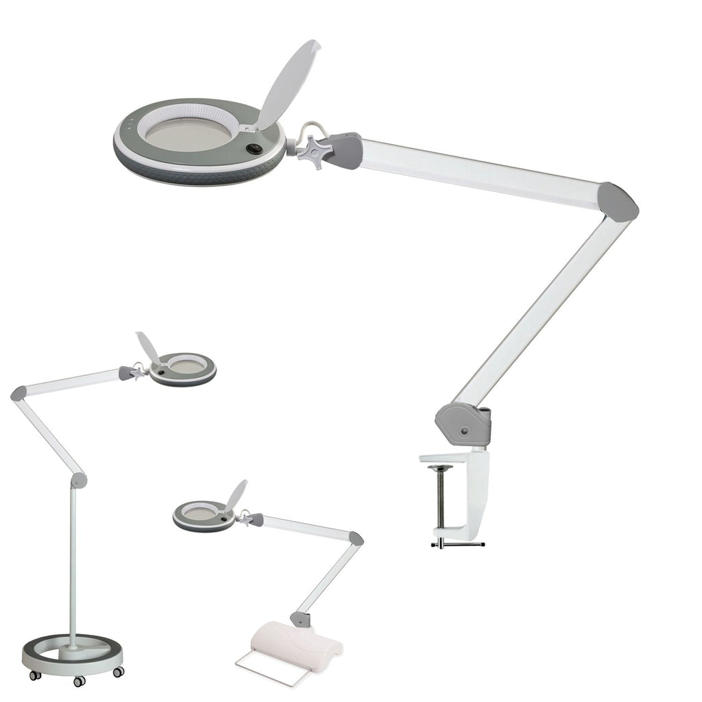 Lumeno LED Lupenleuchte 821X in Grau mit Tischklemme, Gesamtansicht