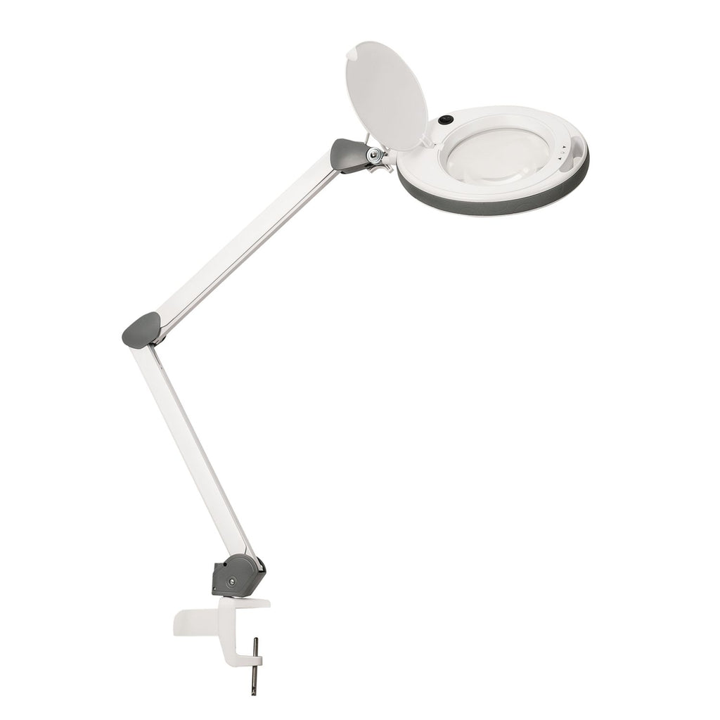 Detailansicht Lumeno 851X Lupenleuchte in Grau mit 152 mm Echtglaslinse